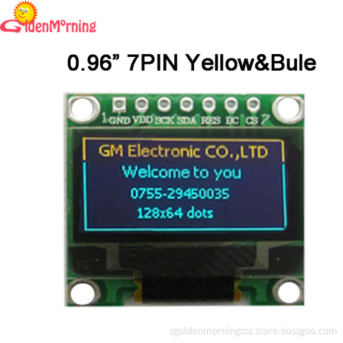 0.96'' OLED display module with PCB, 128 x 64 px resolution, blue characters in black background